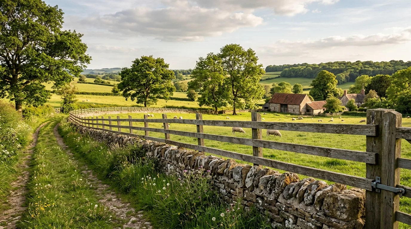 Rustic Farm Fence With Stone Base